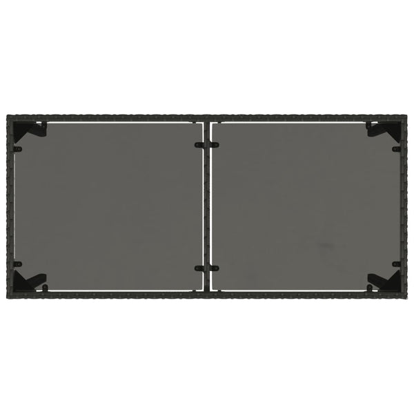 Schwarzer Gartentisch mit Glasplatte 115x54 cm
