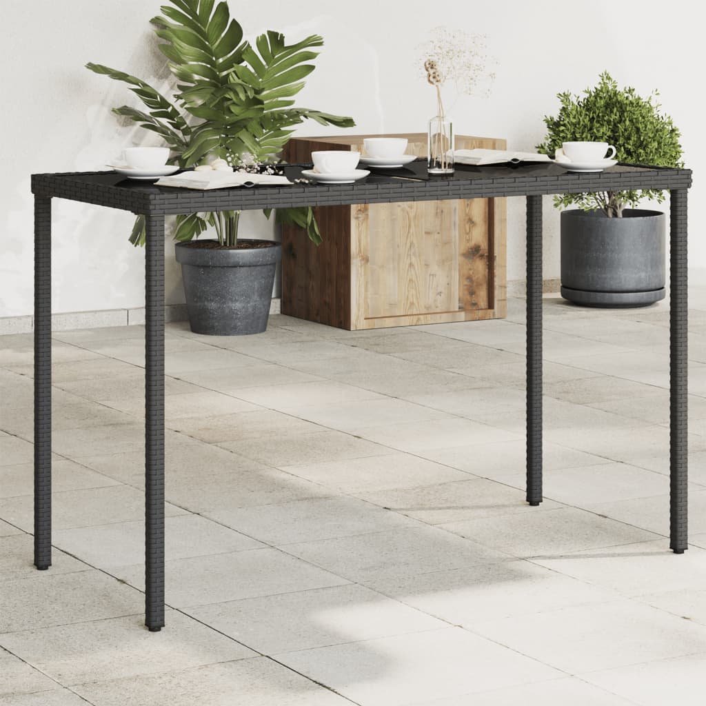 Schwarzer Gartentisch mit Glasplatte 115x54 cm