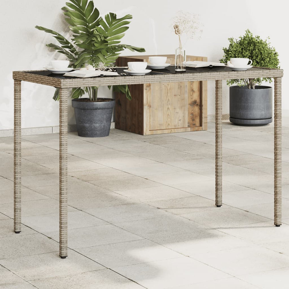 Gartentisch Grau Poly Rattan mit Glasplatte 115x54x74 cm