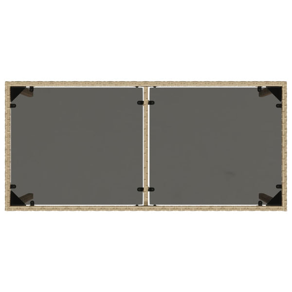 Beiger Gartentisch mit Glasplatte, 115 cm