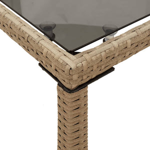 Beiger Gartentisch mit Glasplatte, 115 cm