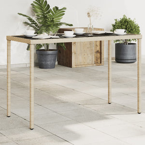 Beiger Gartentisch mit Glasplatte, 115 cm
