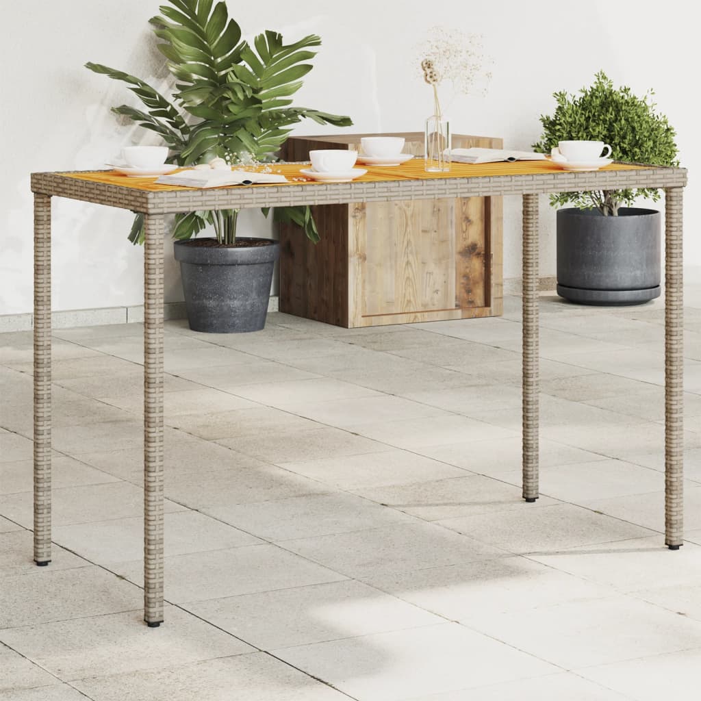 Grauer Gartentisch Akazienholz 115x54cm Poly Rattan