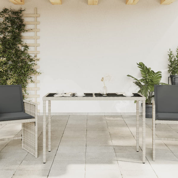 Gartentisch Hellgrau Poly Rattan mit Glasplatte