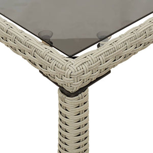 Gartentisch Hellgrau Poly Rattan mit Glasplatte