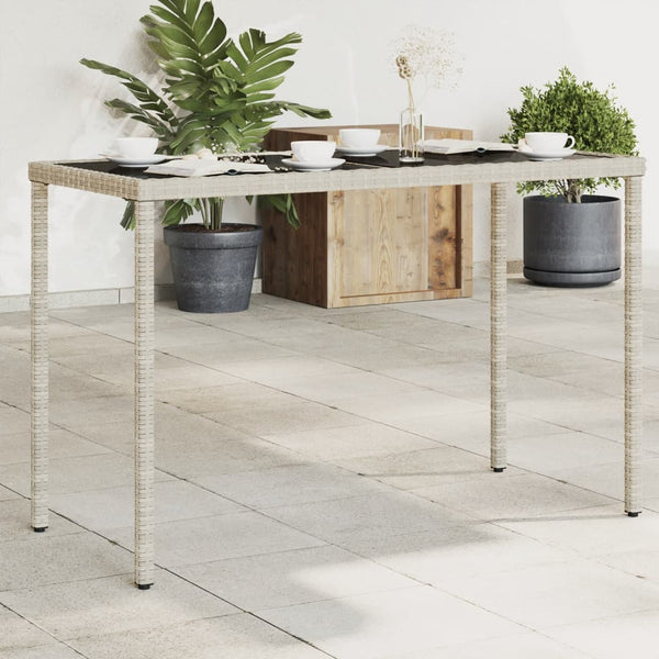 Gartentisch Hellgrau Poly Rattan mit Glasplatte