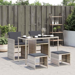vidaXL Ensemble de salle à manger de jardin 5 pièces avec coussins Gris clair résine tressée