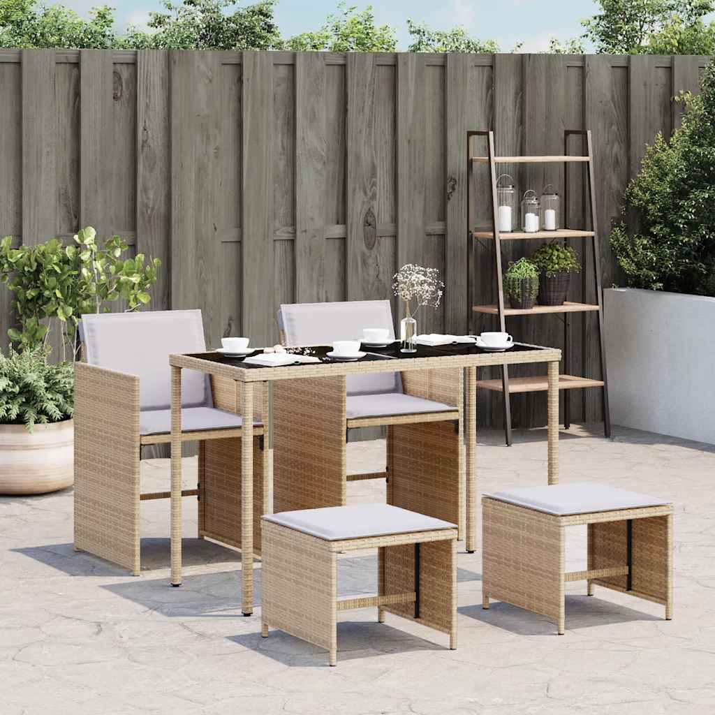 vidaXL Salon de jardin 5 pcs avec coussins mélange beige résine tressée