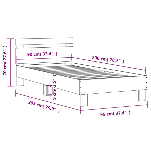 Bettgestell Schwarz mit LED 90x200 cm