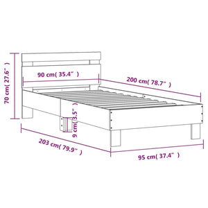 Bettgestell mit LED Betongrau 90x200 cm