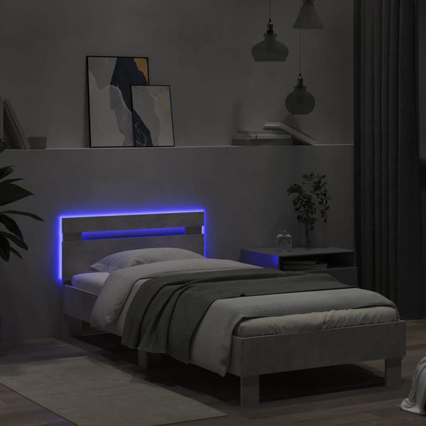 Bettgestell mit LED Betongrau 90x200 cm