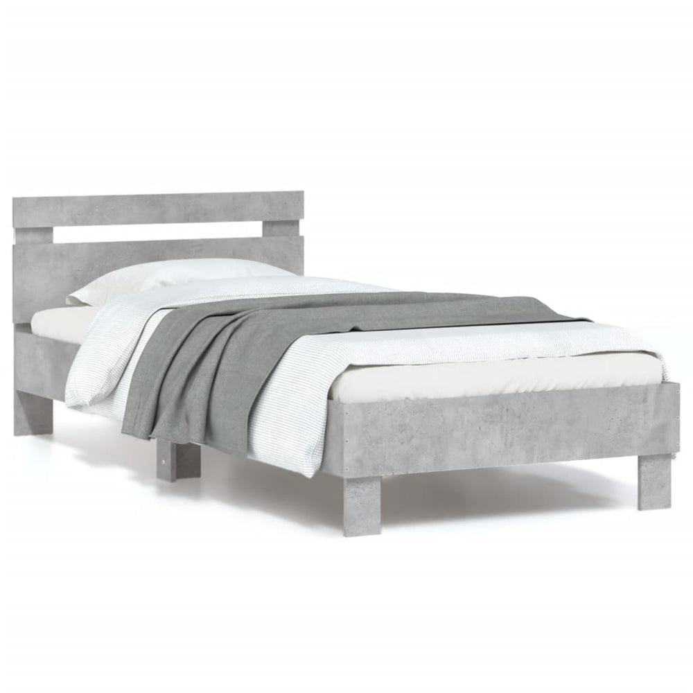 vidaXL Cadre de lit avec tête de lit et lumières LED Gris béton 90x200 cm