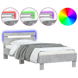 Bettgestell mit LED Betongrau 90x190 cm