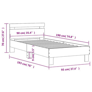 Bettgestell mit LED Betongrau 90x190 cm