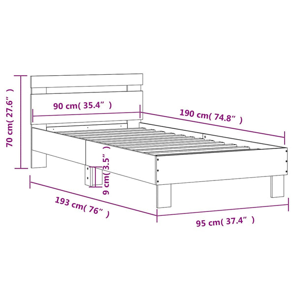Bettgestell mit LED Betongrau 90x190 cm