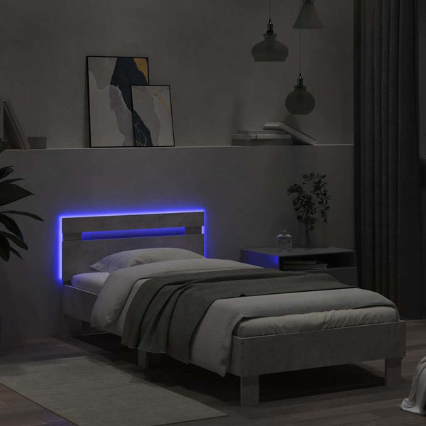 Bettgestell mit LED Betongrau 90x190 cm