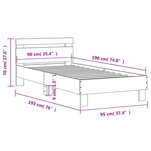 Bettgestell mit LED Grau Sonoma 90x190 cm