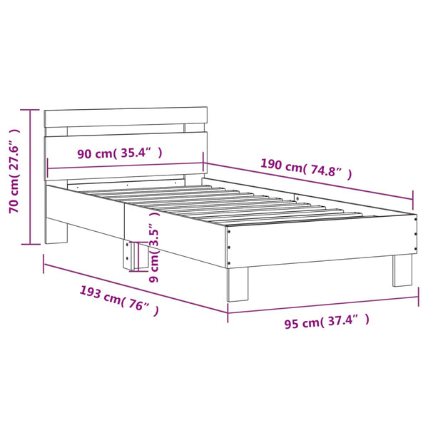 Bettgestell mit LED Grau Sonoma 90x190 cm