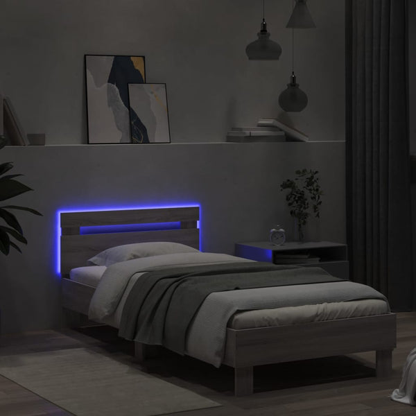 Bettgestell mit LED Grau Sonoma 90x190 cm