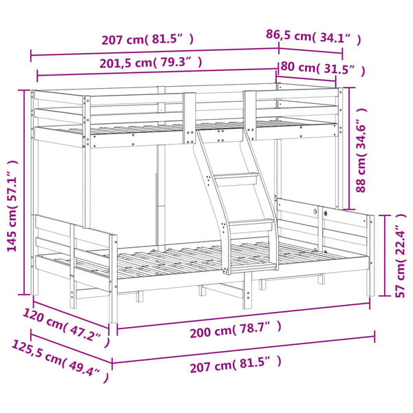 Etagenbett Kiefer 80x200 / 120x200 cm