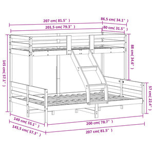 Etagenbett Kiefer Massivholz 80x200 & 140x200 cm