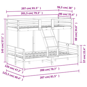 Etagenbett Kiefer Massivholz 90x200 / 120x200 cm