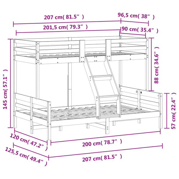 Etagenbett Kiefer Massivholz 90x200 / 120x200 cm