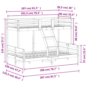 Etagenbett Kiefer Massivholz 90x200/120x200 cm