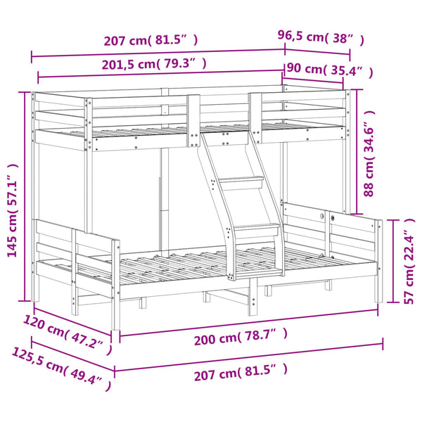 Etagenbett Kiefer Massivholz 90x200/120x200 cm