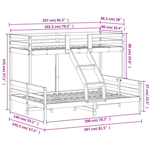 Etagenbett Kiefer 90x200 / 140x200 cm Weiß