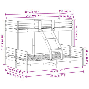 Etagenbett Kiefer Massivholz 90x200 / 140x200 cm