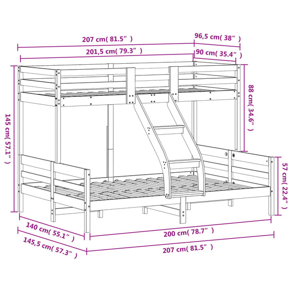 Etagenbett Kiefer Massivholz 90x200 / 140x200 cm