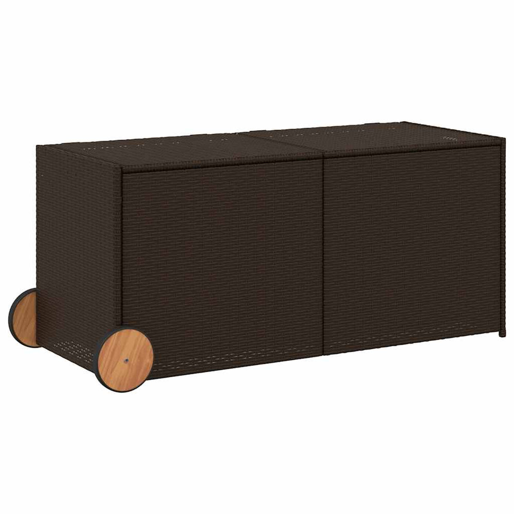 Gartentruhe Braun 283L Poly Rattan mit Rollen