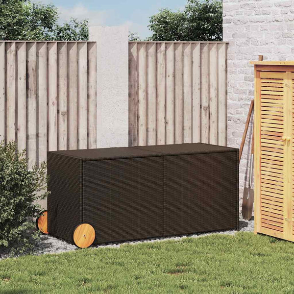 Gartentruhe Braun 283L Poly Rattan mit Rollen