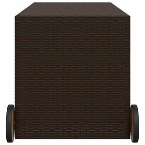 Gartentruhe Braun 283L Poly Rattan mit Rollen