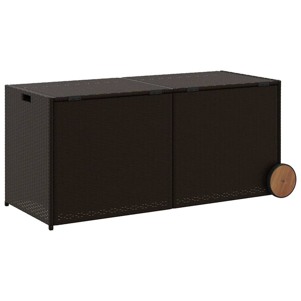 Gartentruhe Braun 283L Poly Rattan mit Rollen