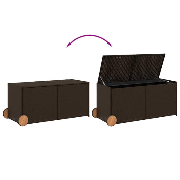 Gartentruhe Braun 283L Poly Rattan mit Rollen