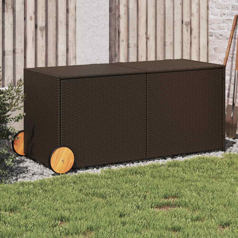 Gartentruhe Braun 283L Poly Rattan mit Rollen