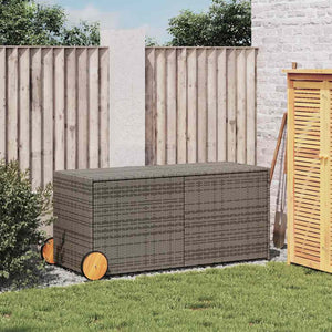 Gartentruhe Grau 283L Poly Rattan mit Rollen