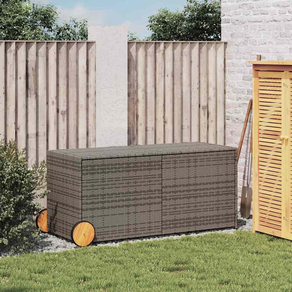 Gartentruhe Grau 283L Poly Rattan mit Rollen