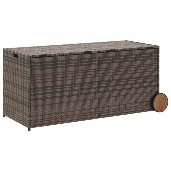 Gartentruhe Grau 283L Poly Rattan mit Rollen