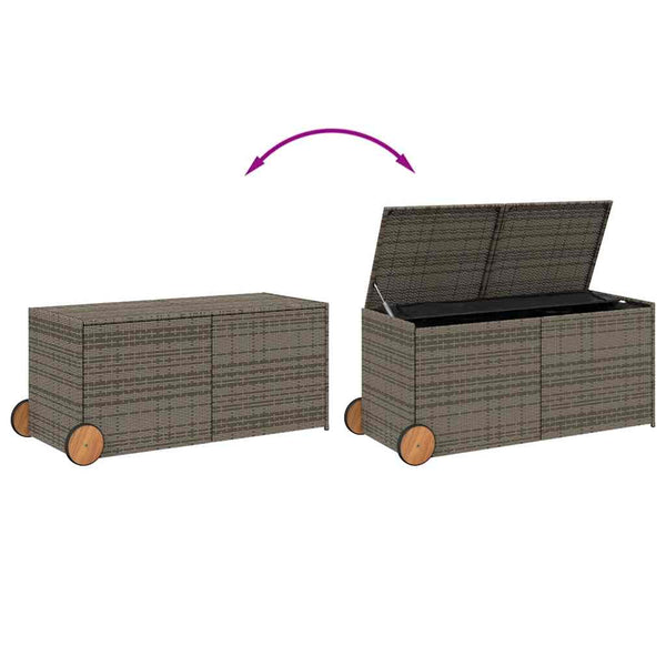 Gartentruhe Grau 283L Poly Rattan mit Rollen