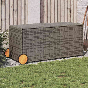 Gartentruhe Grau 283L Poly Rattan mit Rollen