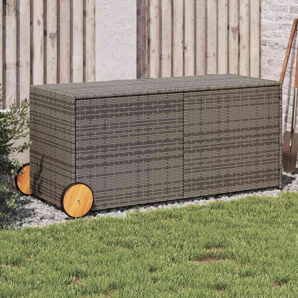 Gartentruhe Grau 283L Poly Rattan mit Rollen