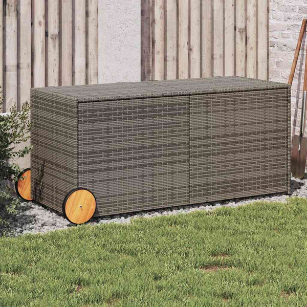 Gartentruhe Grau 283L Poly Rattan mit Rollen