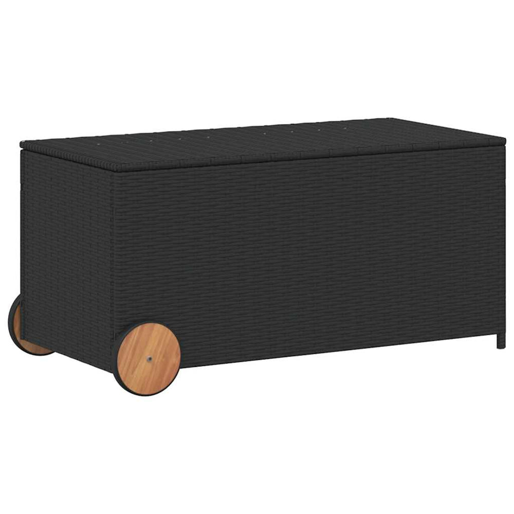 Gartentruhe Schwarz 190L Poly Rattan mit Rollen