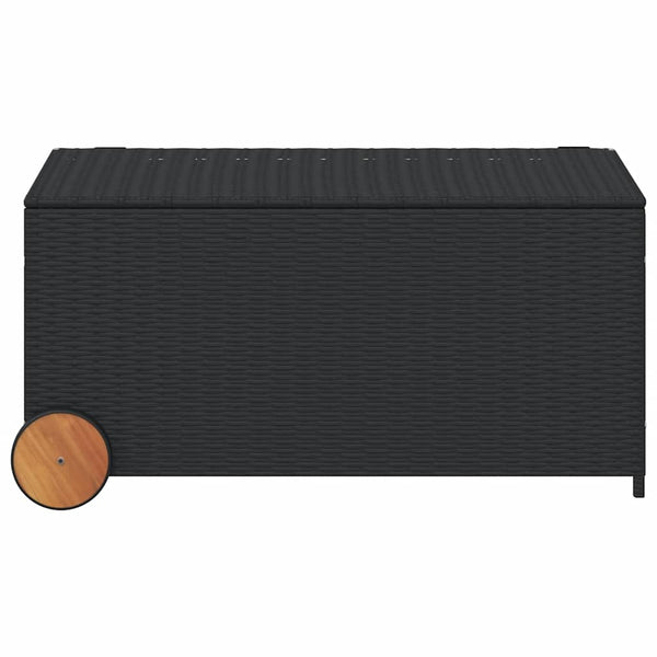 Gartentruhe Schwarz 190L Poly Rattan mit Rollen