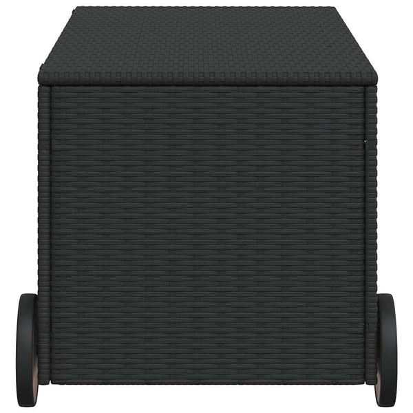 Gartentruhe Schwarz 190L Poly Rattan mit Rollen