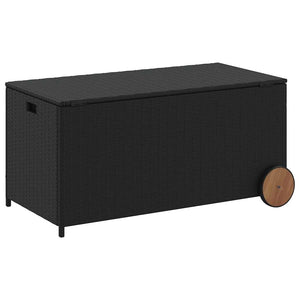Gartentruhe Schwarz 190L Poly Rattan mit Rollen