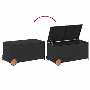 Gartentruhe Schwarz 190L Poly Rattan mit Rollen